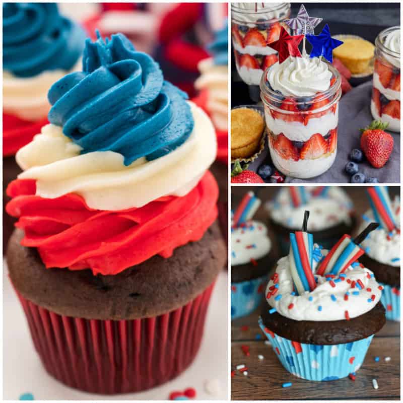 square collage of patriotic cupcakes for Memorial Day
