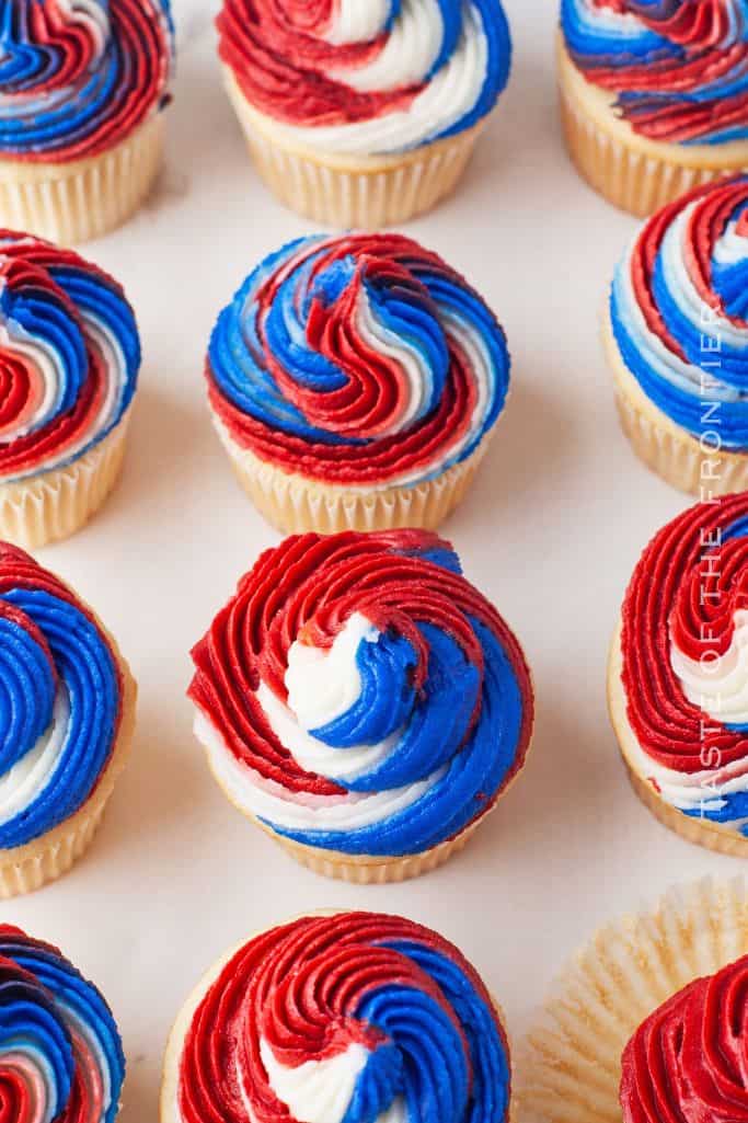 red white and blue cupcakes with white chocolate
