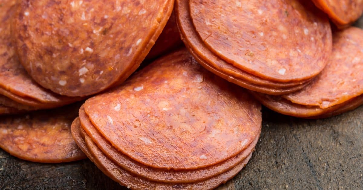 very up close picture of pepperoni slices