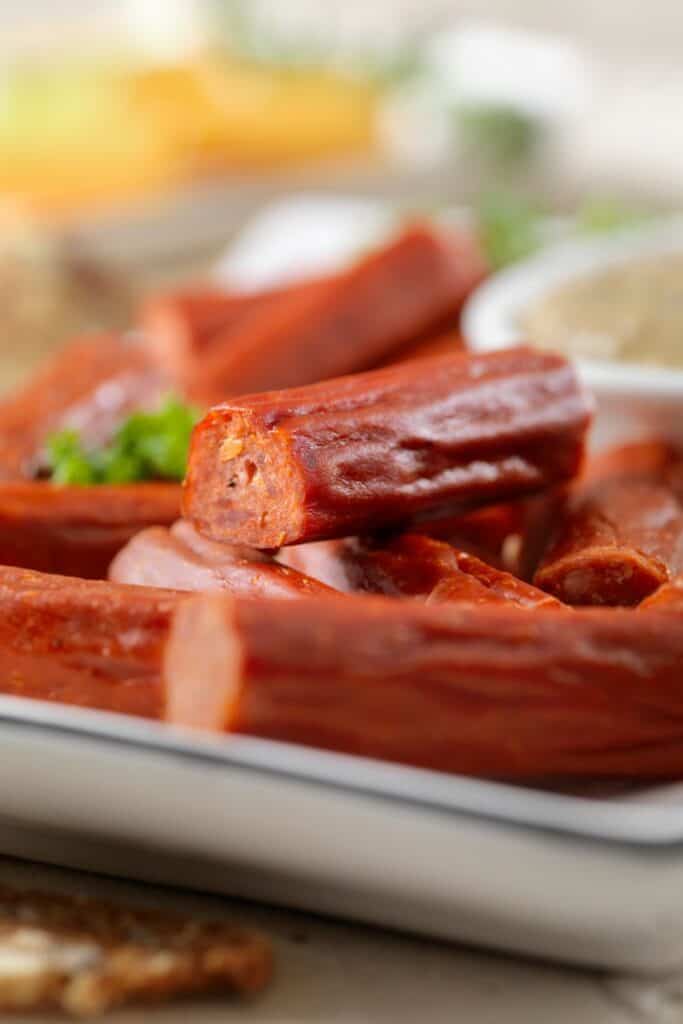 pepperoni sticks on plate