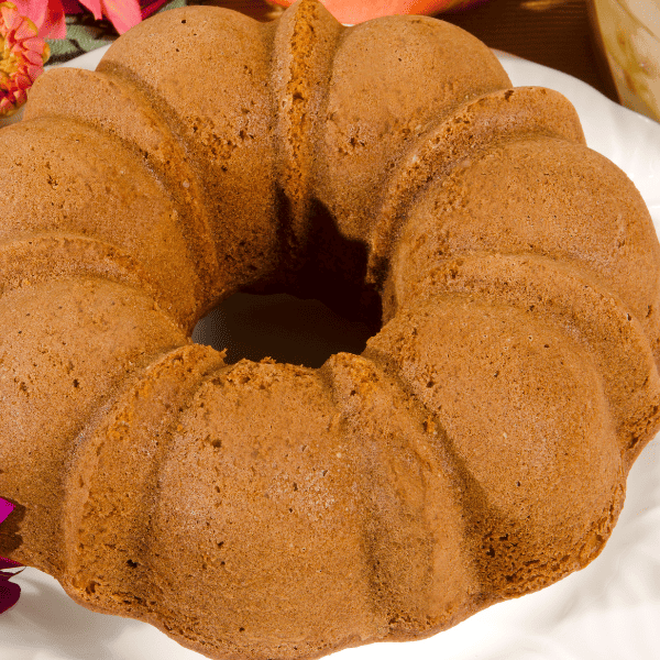 Close up of a pumpkin and spice pound cake