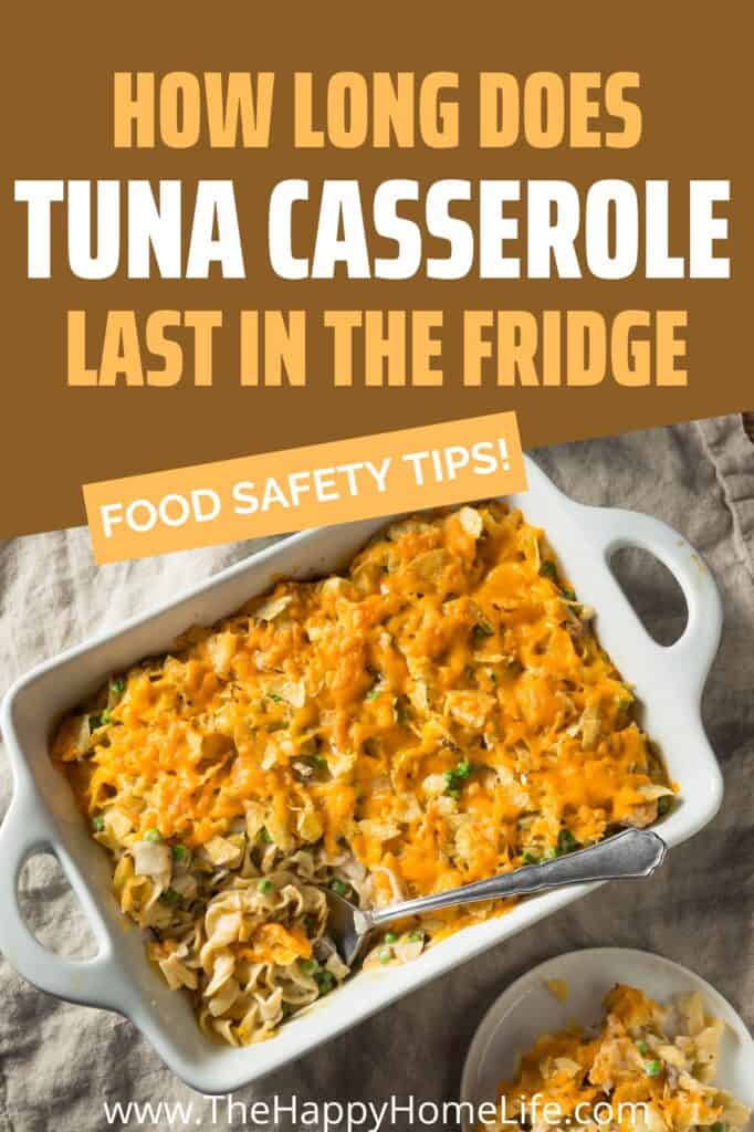 image of tuna casserole with text overlay