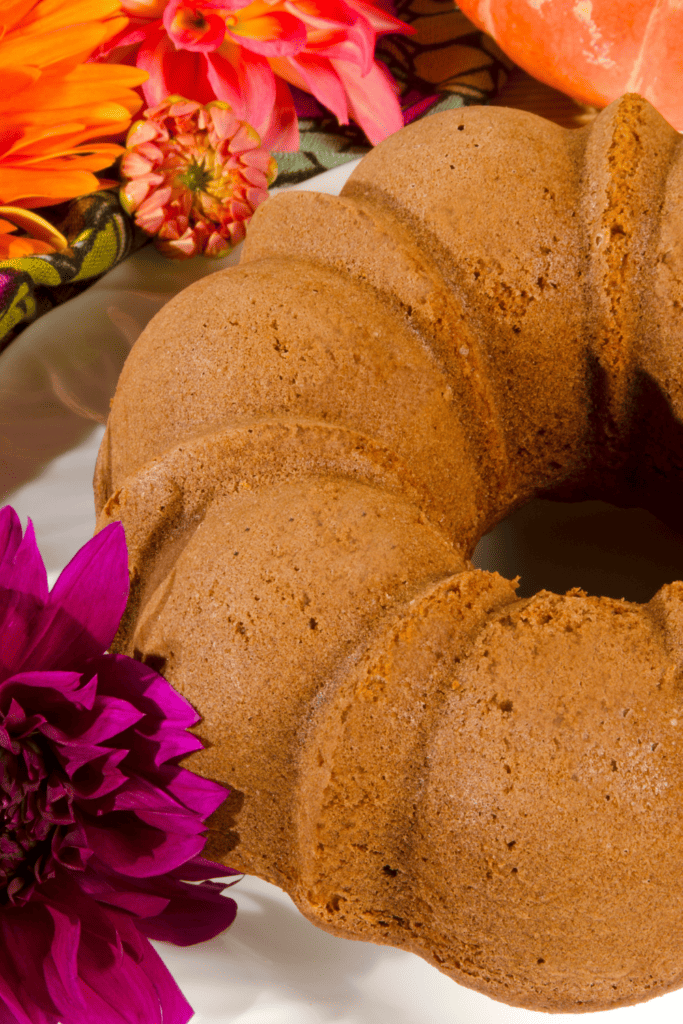 Close up of a pumpkin and spice pound cake