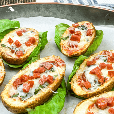 Pizza-Stuffed Baked Potato Skins on a plate image