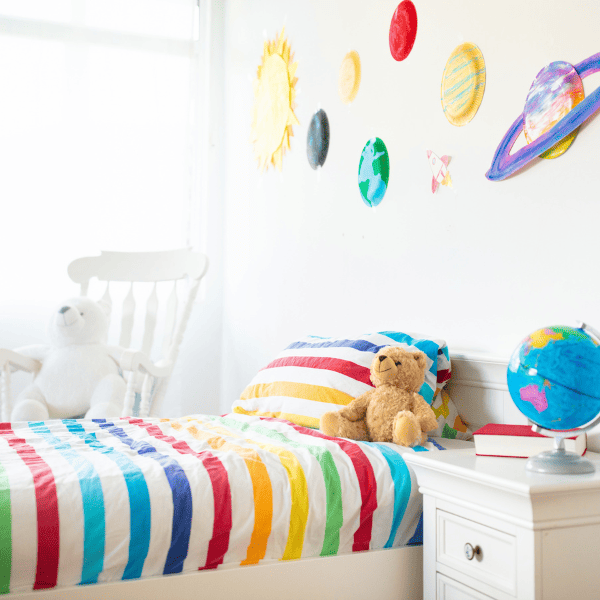 kid's room decorated on a solar system themed.