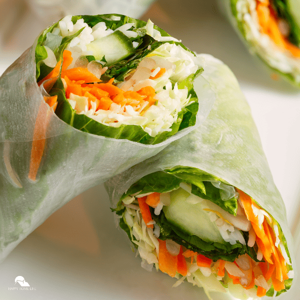 A close-up shot of simple summer rolls.
