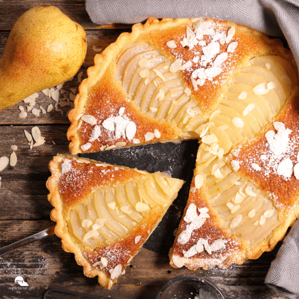 An image of a pear and almond tart.
