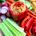 an image of Roasted Red Pepper Hummus in a pin size