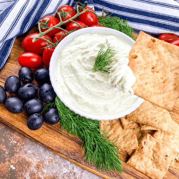 a square-sized iimage of Whipped Feta Dip with Black Olives and Cherry Tomatoes