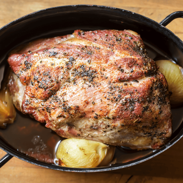 Roasted pork shoulder with onion