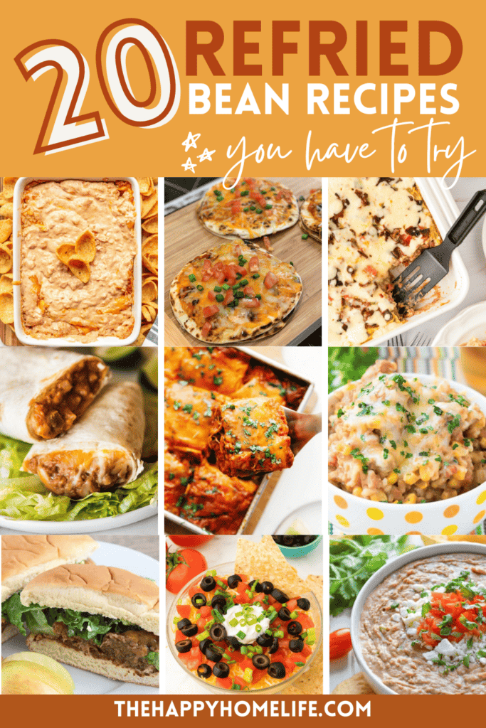 collage of recipes with refried beans