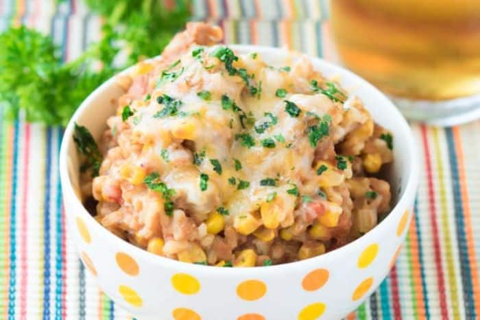 refried beans and rice skillet