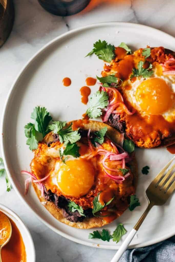 red chile tostadas with eggs