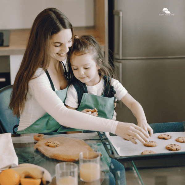 mom and daughter baking