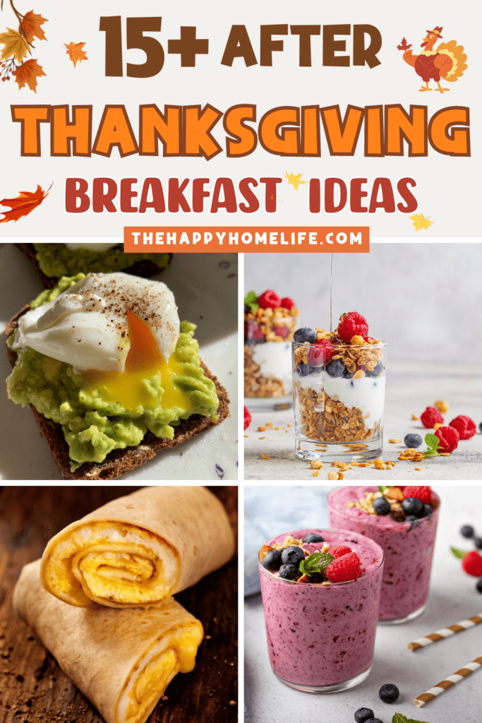 a collage image of breakfast ideas to eat after Thanksgiving