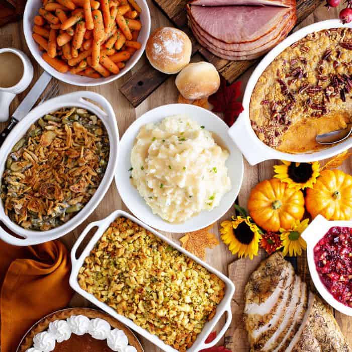 thanksgiving sides spread on a table
