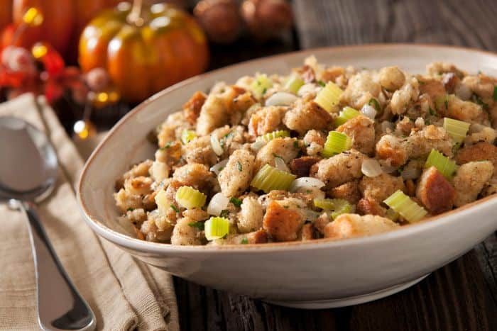 thanksgiving stuffing in a bowl