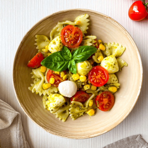 Caprese Bowtie Pasta Salad in a bowl