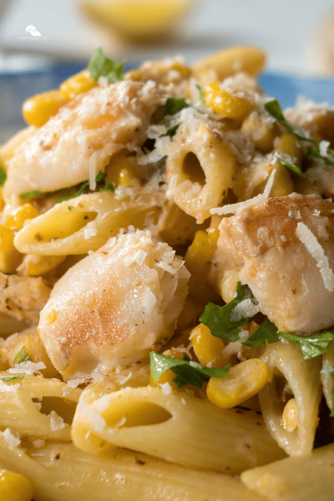 close up image of Lump Crab and Corn Penne
