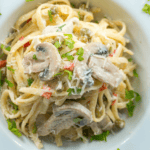 close up image of One Pot Turkey Tetrazzini in vertical sized