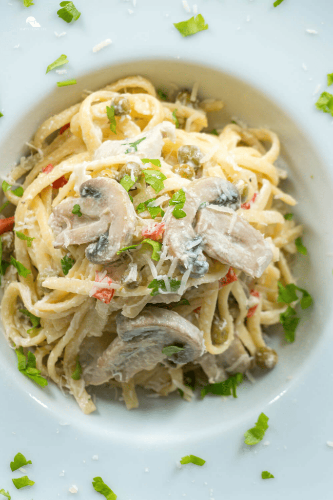 close up image of One Pot Turkey Tetrazzini in vertical sized