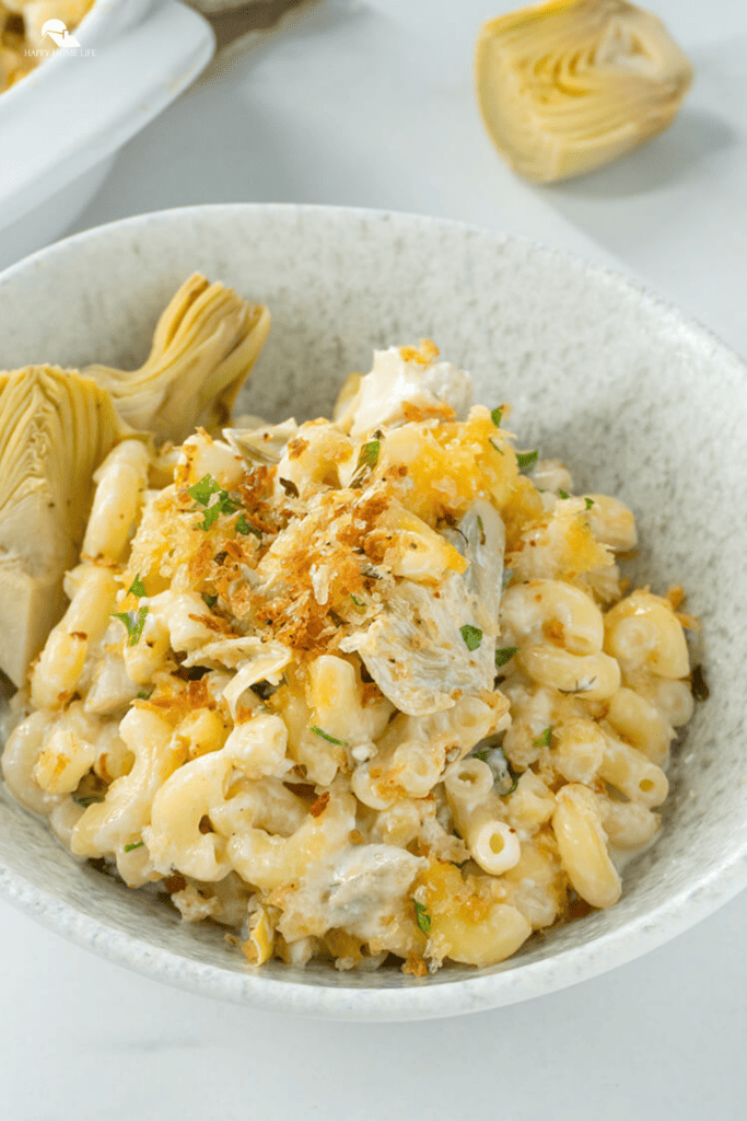 Overview vertical sized image of Spinach Artichoke Mac and Cheese