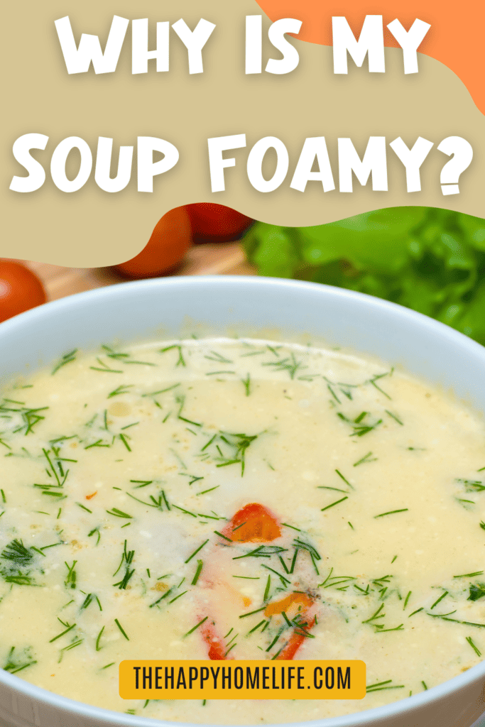 Chicken cream soup with text: "Why Is My Soup Foamy"