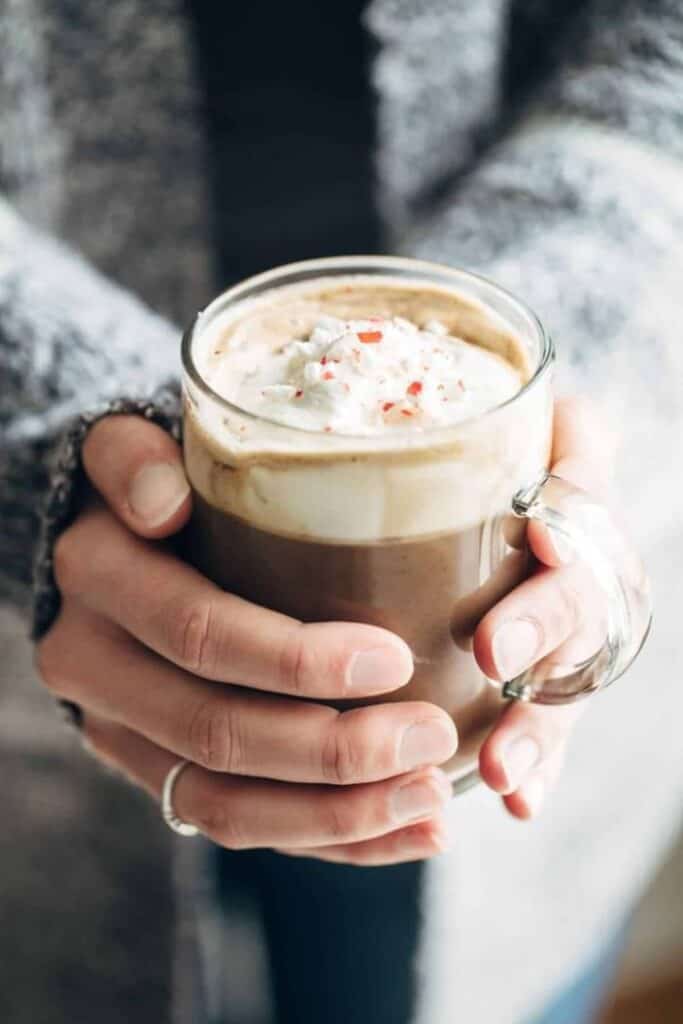 peppermint mocha between two hands