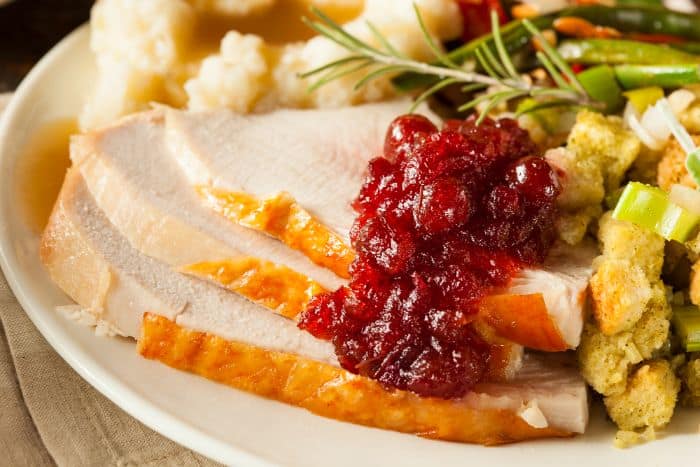 turkey breast with cranberry sauce up close