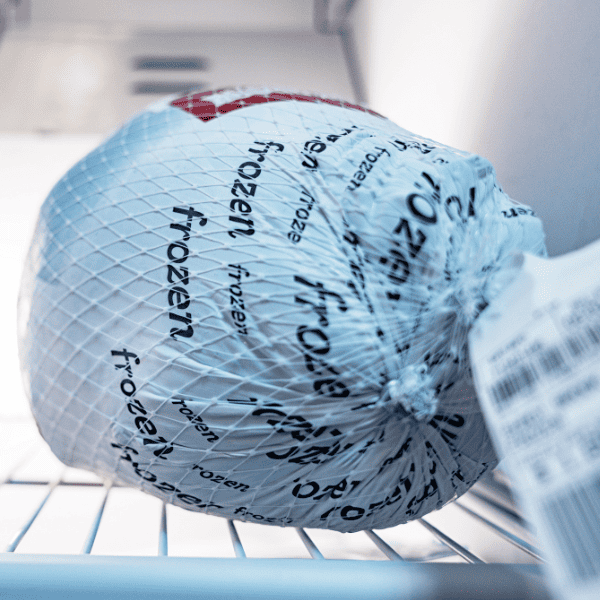 frozen turkey waiting in the freezer.