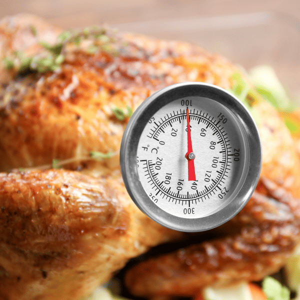 Roasted Turkey with meat thermometer.