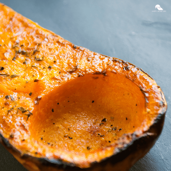 A close-up image of a roasted winter squash.