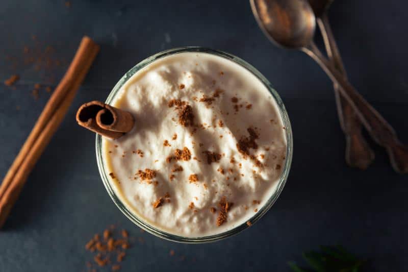 eggnog milkshake topped with cinnamon