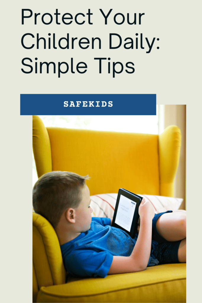 child using a tablet on a couch with text: Doing More To Protect Your Children Daily