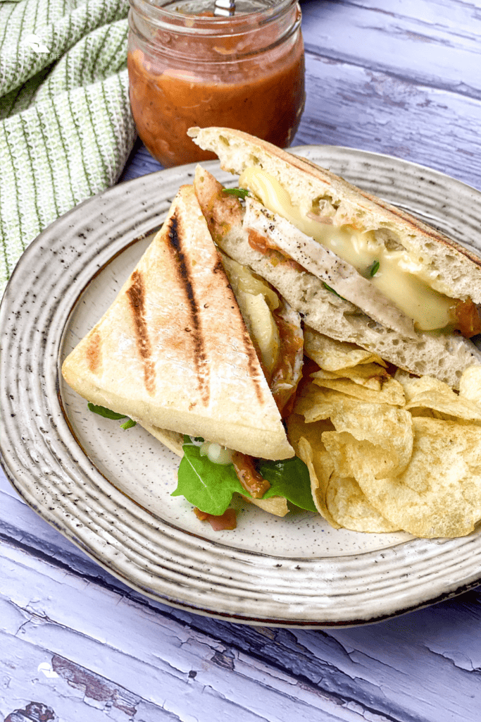 pin sized image of Grilled Chicken & Brie Panini
