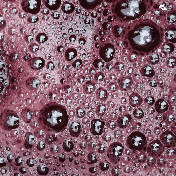 A close-up image of grape juice bubbles.