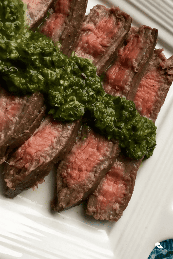pin sized image of Marinated Flank Steak with Chimichurri Sauce