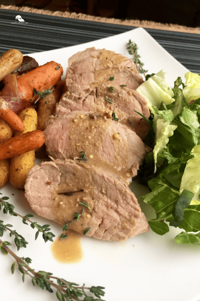 pin sized image of Mustard Pork Loin with Thyme-Roasted Carrots