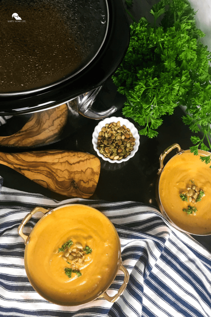 overview image of Slow Cooker Curried Butternut Squash Soup with slow cooker near it