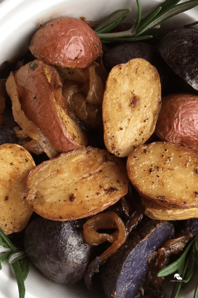 close up image of Tri-Color Roasted Rosemary Potatoes