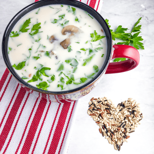 Creamy Wild Rice and Mushroom Soup in a cup