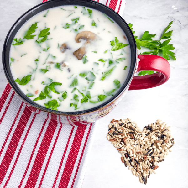 Slow Cooker “Creamy” Wild Rice and Mushroom Soup