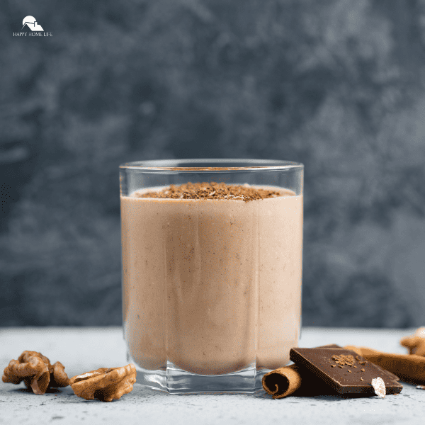 A square image of Milk Chocolate smoothie with cocoa nuts cinnamon 
