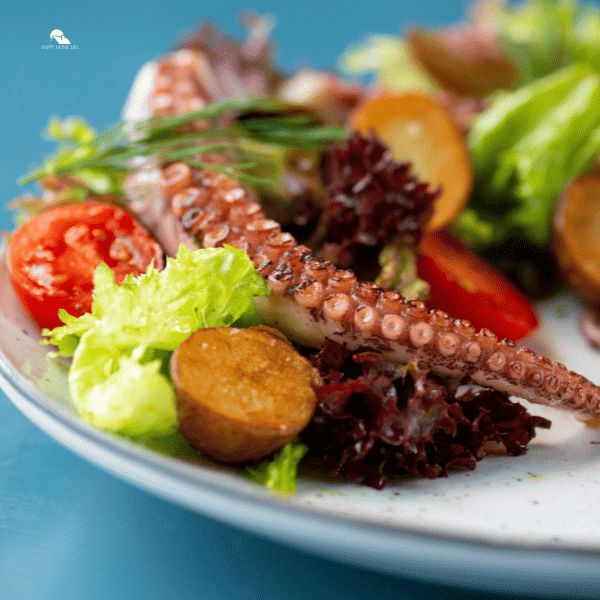 close up image of seafood salad