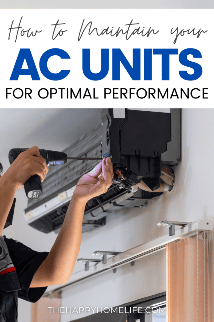 Air Conditioning Repair, Repairman Fixing Air Conditioning System with text: "How to Maintain Your AC Unit for Optimal Performance"