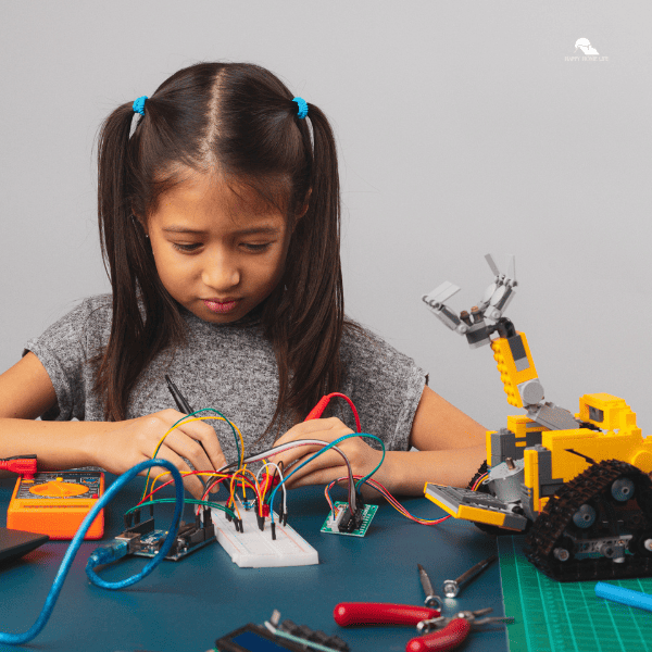 a kid assembling something