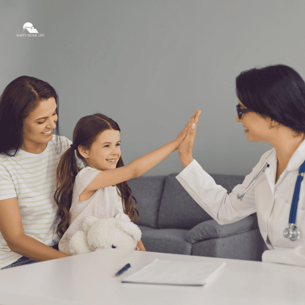 mother and child in a doctor's office for check up