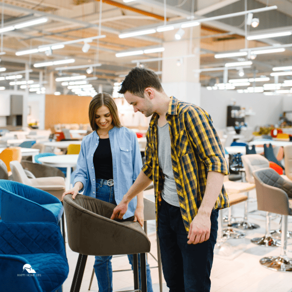 Couple Choosing Bar Chair in Furniture Store