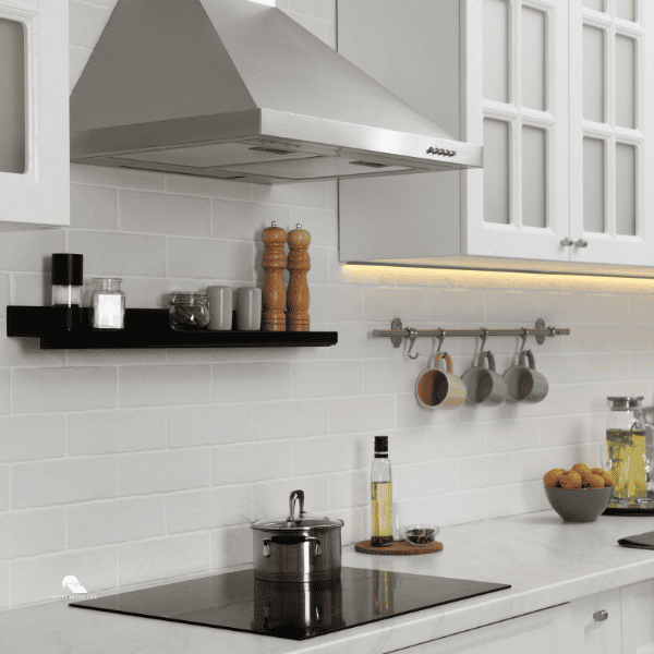 Modern Range Hood and Furniture in Kitchen