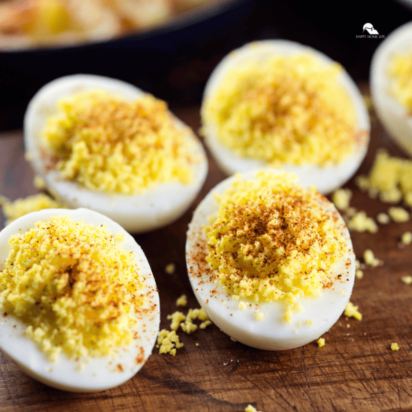 close up image of deviled eggs